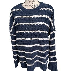 Pink Rose Navy and White Striped Women's Sweater